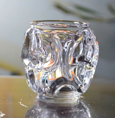 Heavy Duty Unique Ribbed Glass Candle Holders , Clear Glass Candle Holder For Tealight