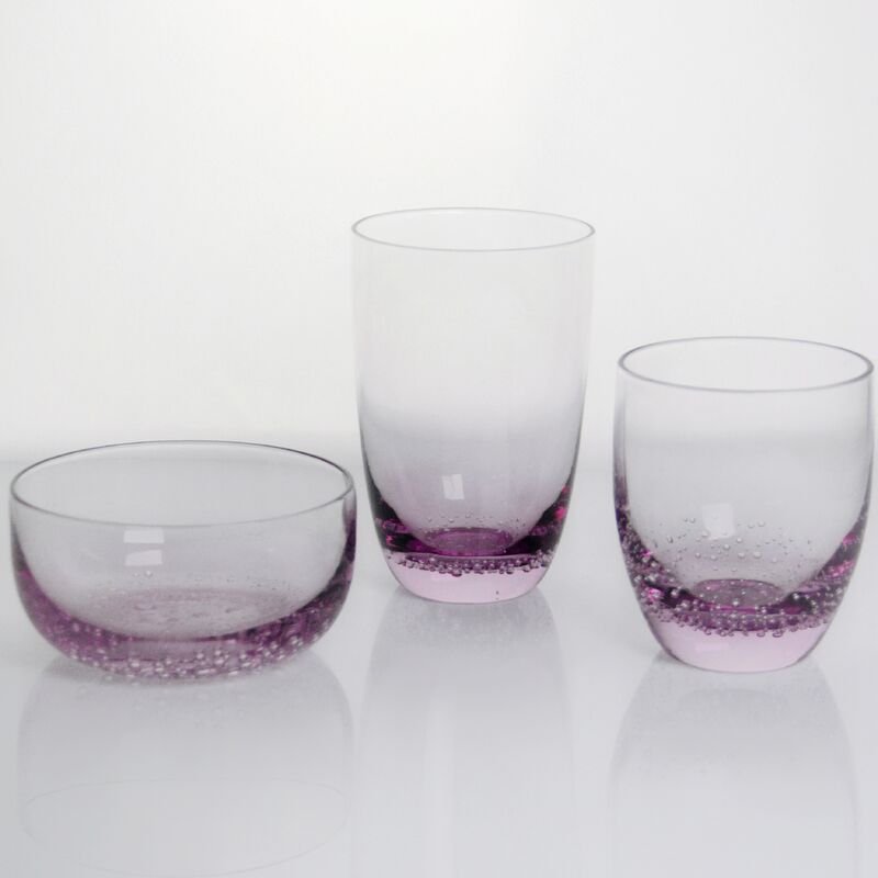Kalite Crystal Wine Glass handblown with subtle trapped bubbles and a soft lavender to clear gradient combining beauty and durability Fabrika