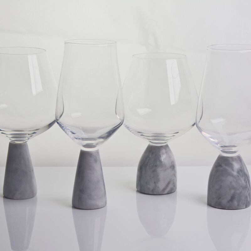 Kalite Hand Blown Crystal Wine Glass with Modern Gray Marble Stem Base Ultra Clear Bowl Perfect for Dinner Parties and Everyday Fabrika