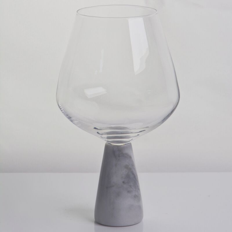 Kalite Hand Blown Crystal Wine Glass with Modern Gray Marble Stem Base Ultra Clear Bowl Perfect for Dinner Parties and Everyday Fabrika