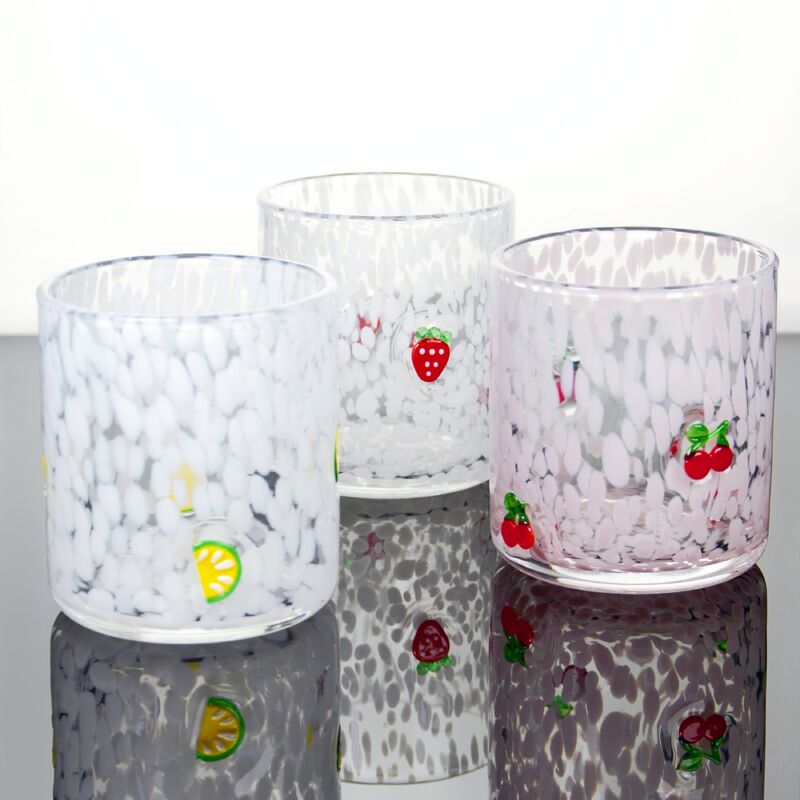 Kalite Tumbler Drinking Glasses hand crafted with dreamy confetti patterns and fruity designs that bring joy to your table setting Fabrika