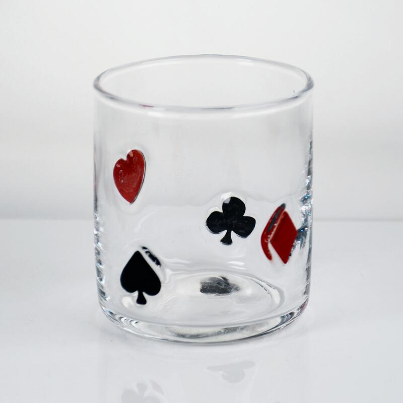 Kalite Elle üflenmiş poker simgesi viski bardağı, 400 ml kalp, pik, kulüp ve elmas takım elbise ile açık tumbler, viski, kokteyl, meyve suyu için eski moda bardak Fabrika