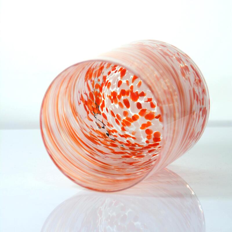 Kalite Hand-blown Orange Swirl Confetti Glass Cup - Artisan Crafted Drinking Glass for Whiskey and Cocktails Fabrika