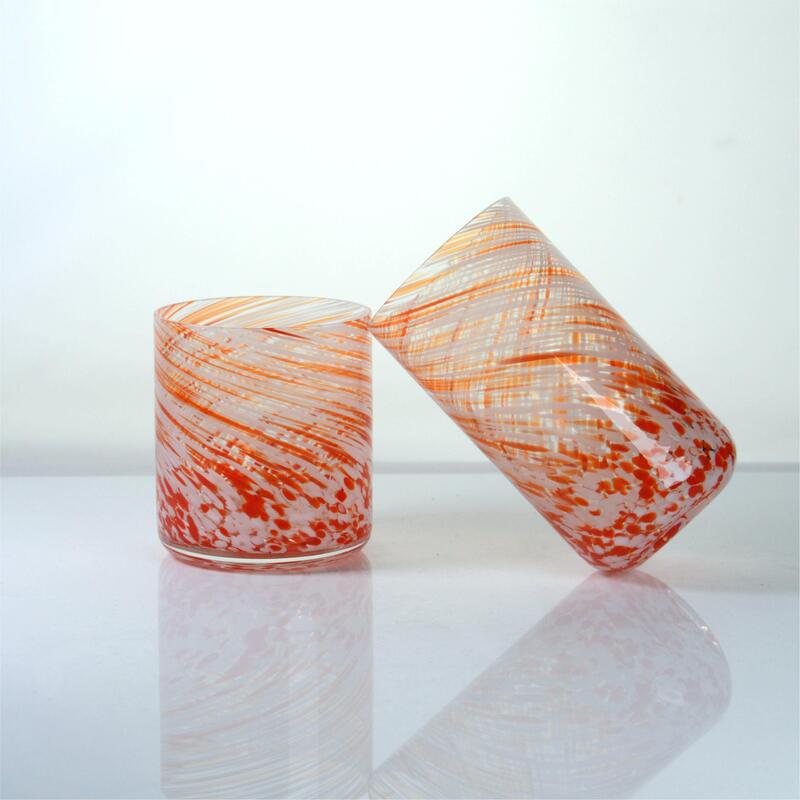 Kalite Hand-blown Orange Swirl Confetti Glass Cup - Artisan Crafted Drinking Glass for Whiskey and Cocktails Fabrika