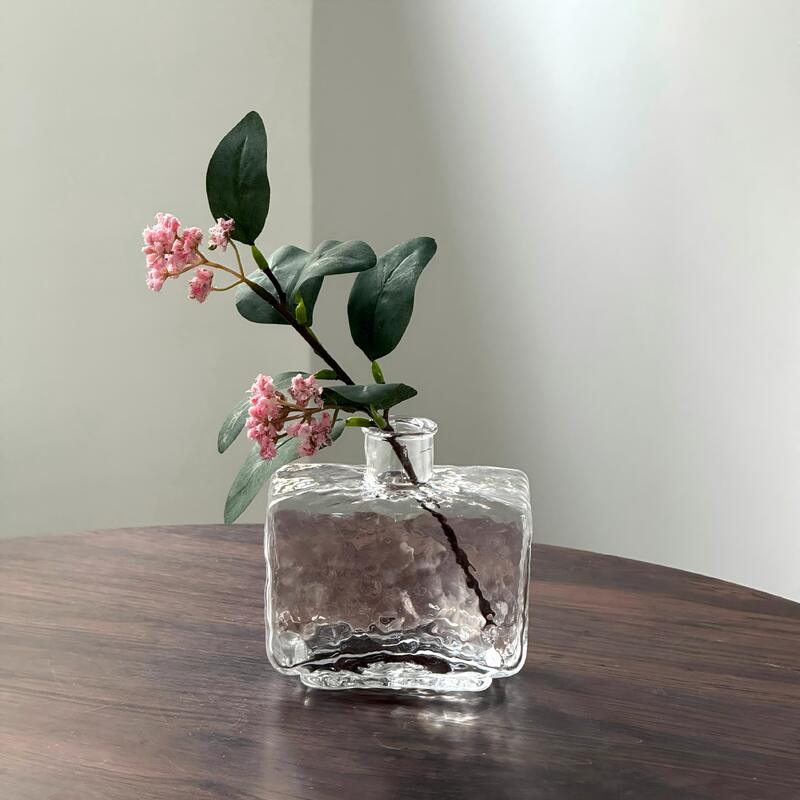Kalite Rectangular Clear Hammered Glass Vase - Modern Minimalist Decorative Flower Vase for Table Centerpiece Fabrika