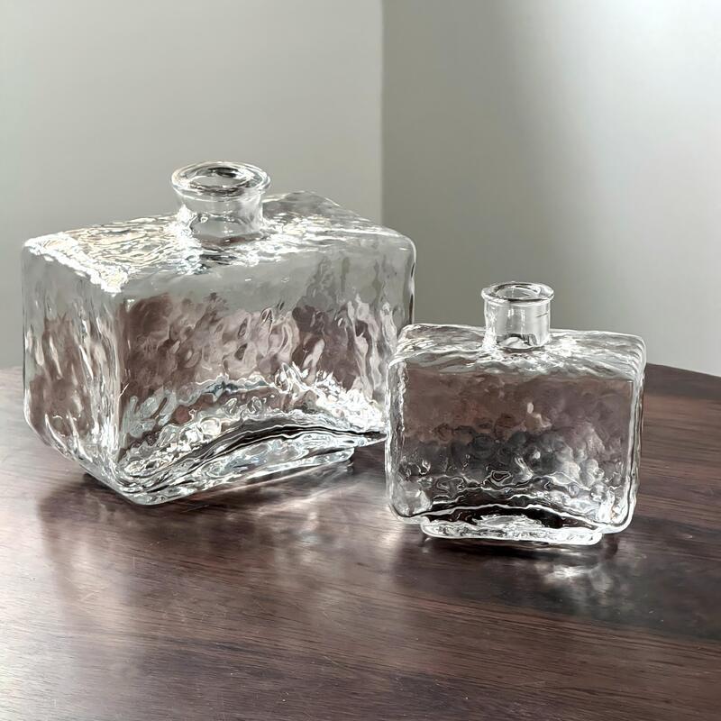 Kalite Rectangular Clear Hammered Glass Vase - Modern Minimalist Decorative Flower Vase for Table Centerpiece Fabrika