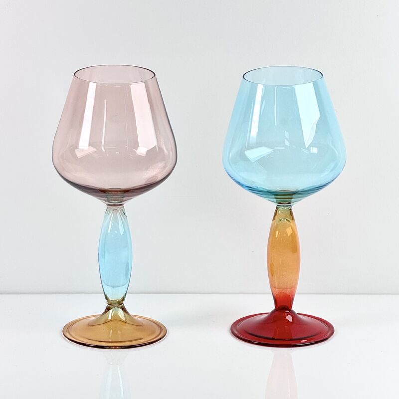 Kalite Hand-Blown Gradient Color Borosilicate Wine Glasses, Multi-Color Artistic Stem Goblets for Wine, Cocktail, Home Bar & Party Decor fabrika