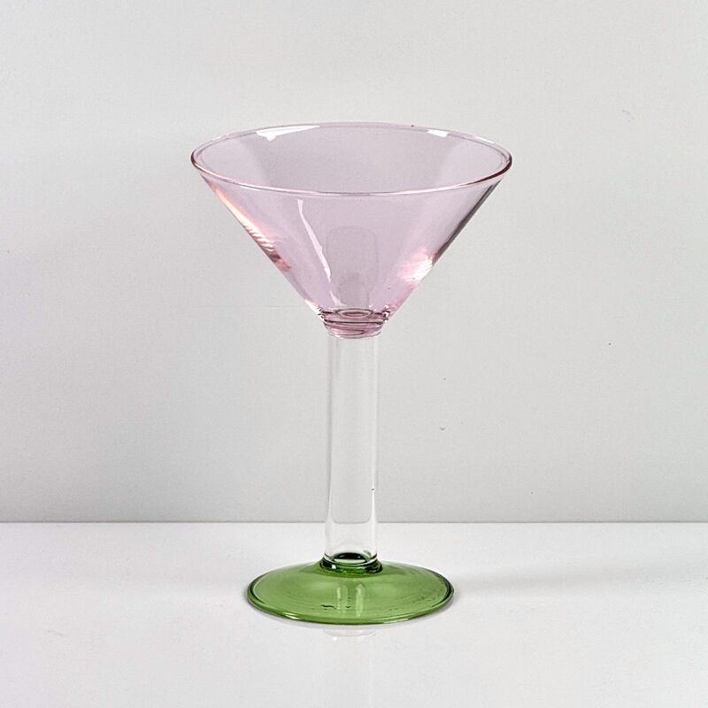 Kalite Hand Blown Borosilicate Stemmed Wine & Cocktail Glass Set, Pink Bowl with Green Hollow Stem Base, Colored Spray Tinted Art Goblets for Bar, Wedding & Table Decor fabrika