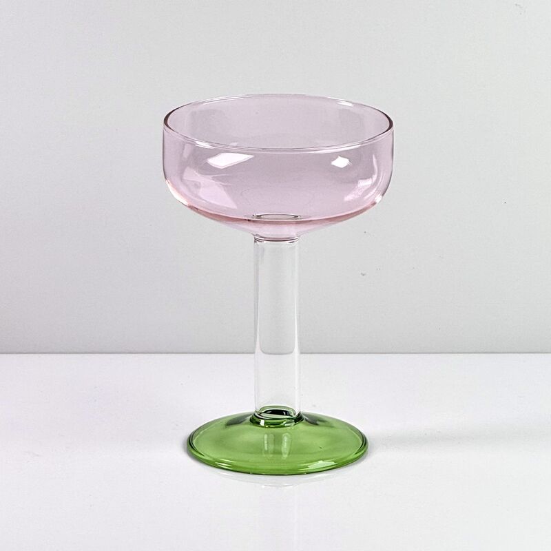 Kalite Hand Blown Borosilicate Stemmed Wine & Cocktail Glass Set, Pink Bowl with Green Hollow Stem Base, Colored Spray Tinted Art Goblets for Bar, Wedding & Table Decor fabrika