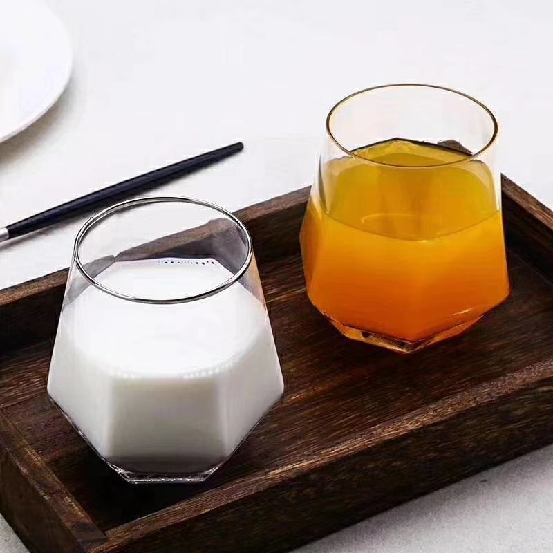 Kalite Diamond Geometric Gold Rim Crystal Glass Tumblers , Glass Drinking Cup Fabrika