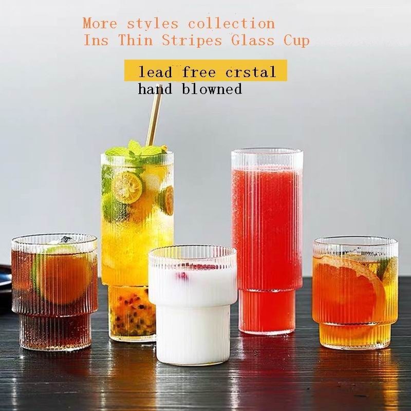 Kalite Thin Wall 7cm Diameter Tumbler Drinking Glasses With Optical Stripes Fabrika