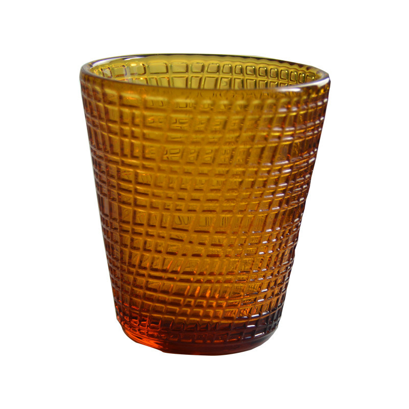 Kalite Embossed Linen Pattern Solid Amber Glass Tea Light Holders Fabrika