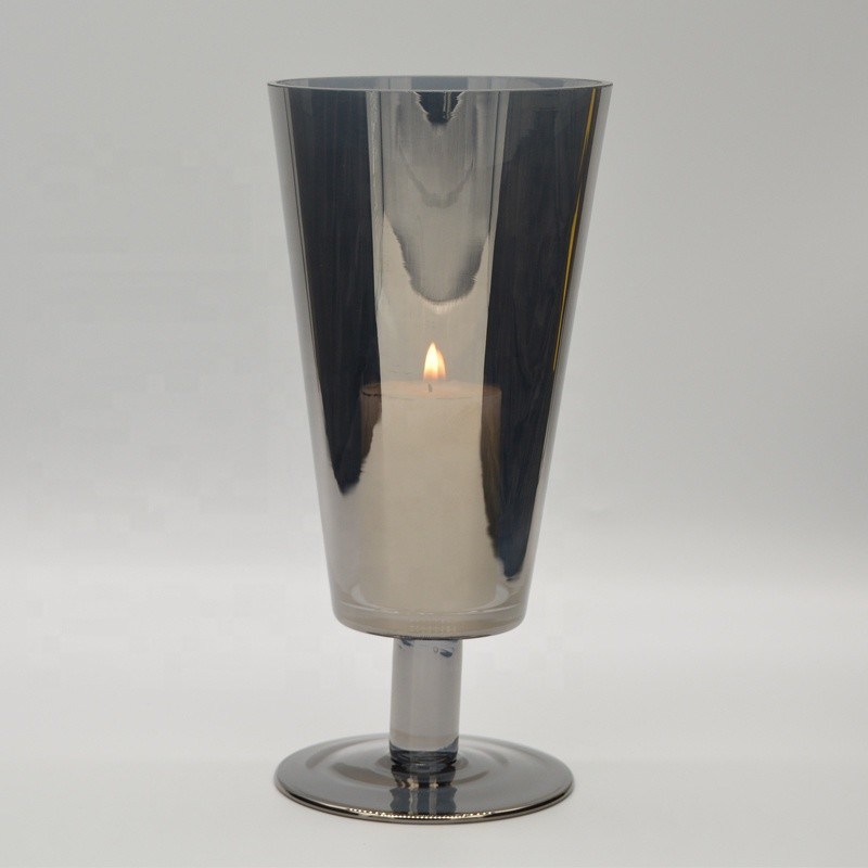 Kalite Stemed Electroplated Grey Glass Candle Holder Centerpieces Fabrika