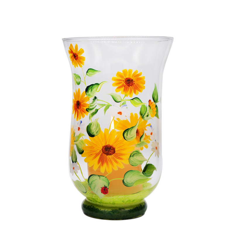 Kalite Hand Painted Sunflower Pattern Glass Candle Holders For Home Fabrika