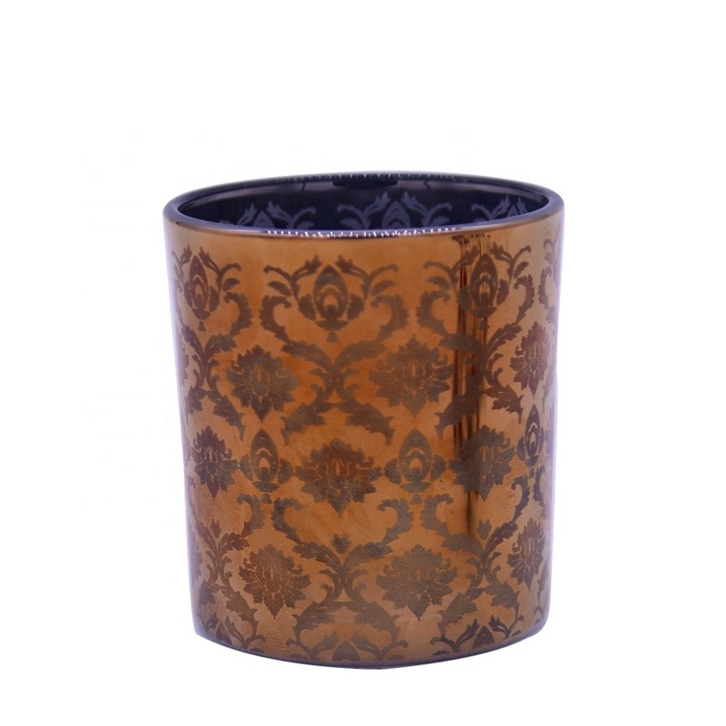 Kalite Copper Glass Candle Holders With Laser Engrave Pattern Fabrika