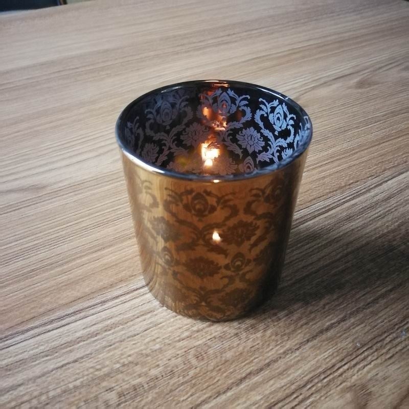 Kalite Copper Glass Candle Holders With Laser Engrave Pattern Fabrika