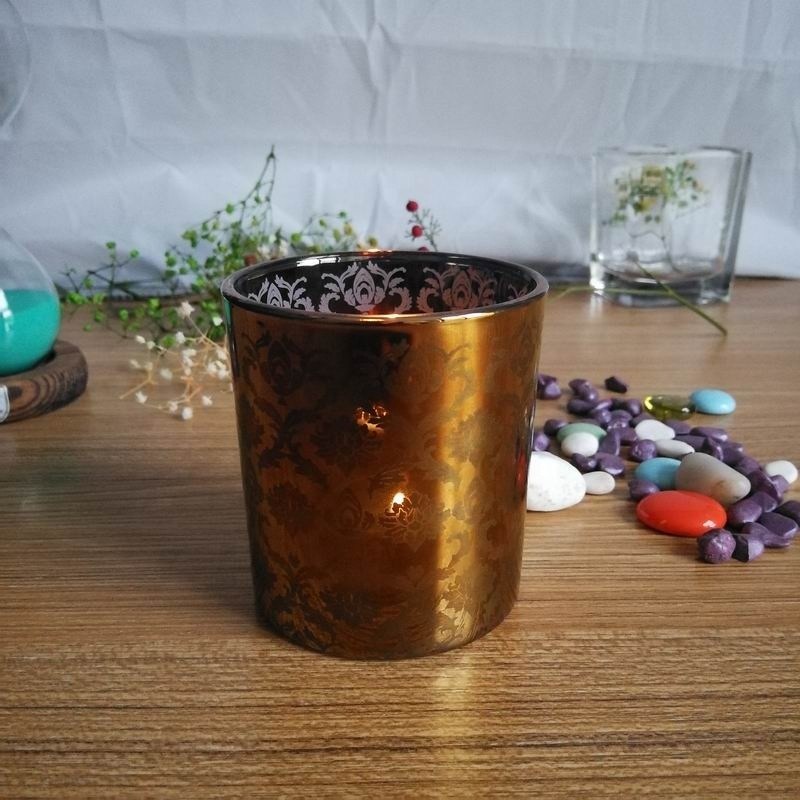 Kalite Copper Glass Candle Holders With Laser Engrave Pattern Fabrika