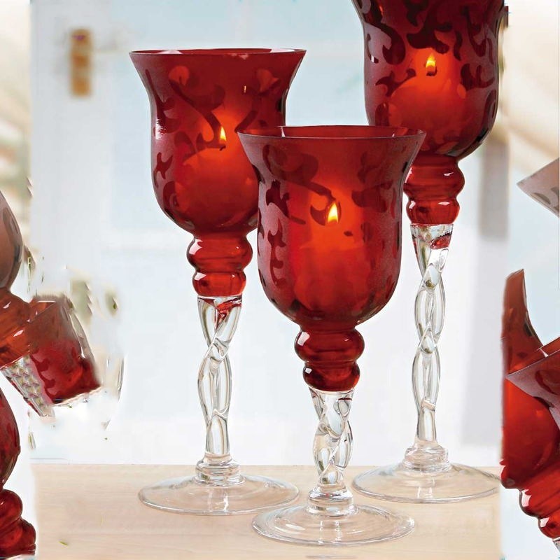 Kalite Tulip Shape Long Stem Candle Holders With Engrave Pattern Fabrika