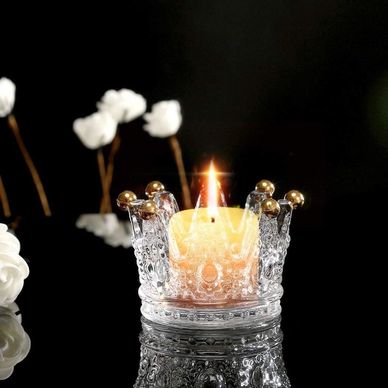 Kalite Classic Crown Clear Glass Candle Holders Fabrika