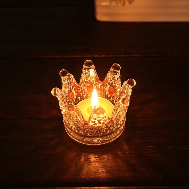 Kalite Romantic Crown Tea Light Mini Votive Candle Holders ,  Glass Cylinder Candle Holders For Party Fabrika