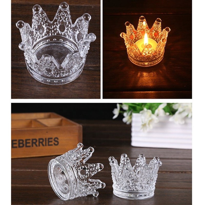 Kalite Romantic Crown Tea Light Mini Votive Candle Holders ,  Glass Cylinder Candle Holders For Party Fabrika
