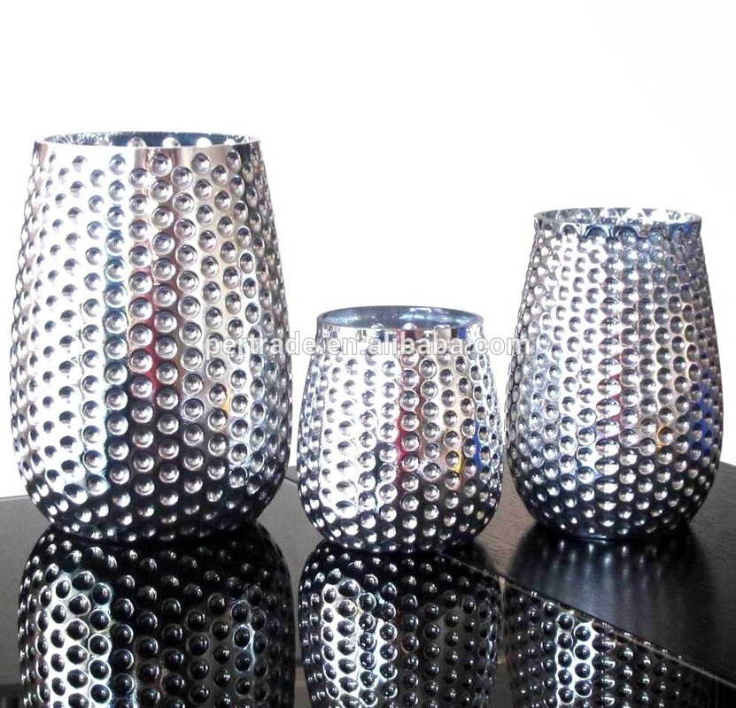 Kalite 3 Size Silver Color Egg Shape Glass Candle Holders Fabrika