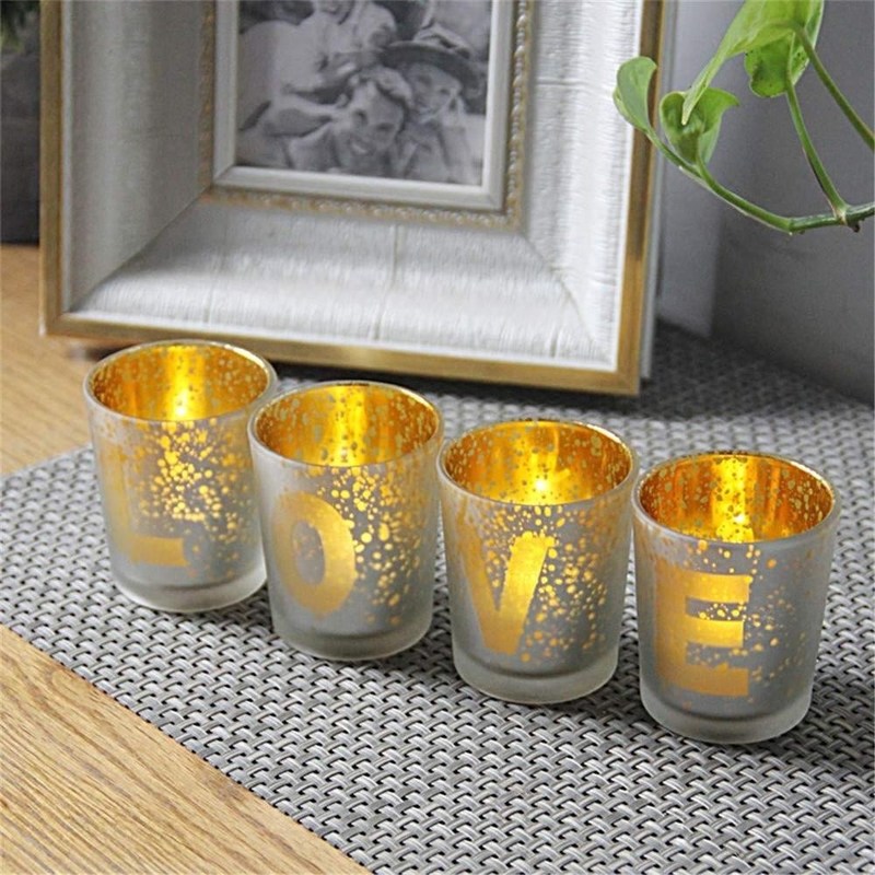 Kalite Electroplated Matte Glass Candle Holders With Morden Pattern Fabrika