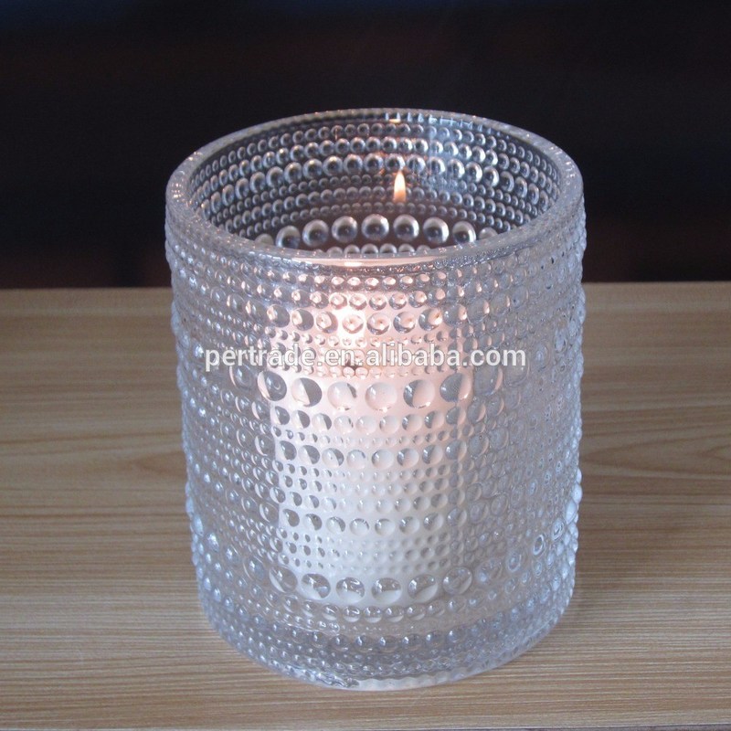 Kalite Customized Embossed Beads Strings Glass Votive Candle Holders ,  Glass Cylinder Candle Holders Fabrika