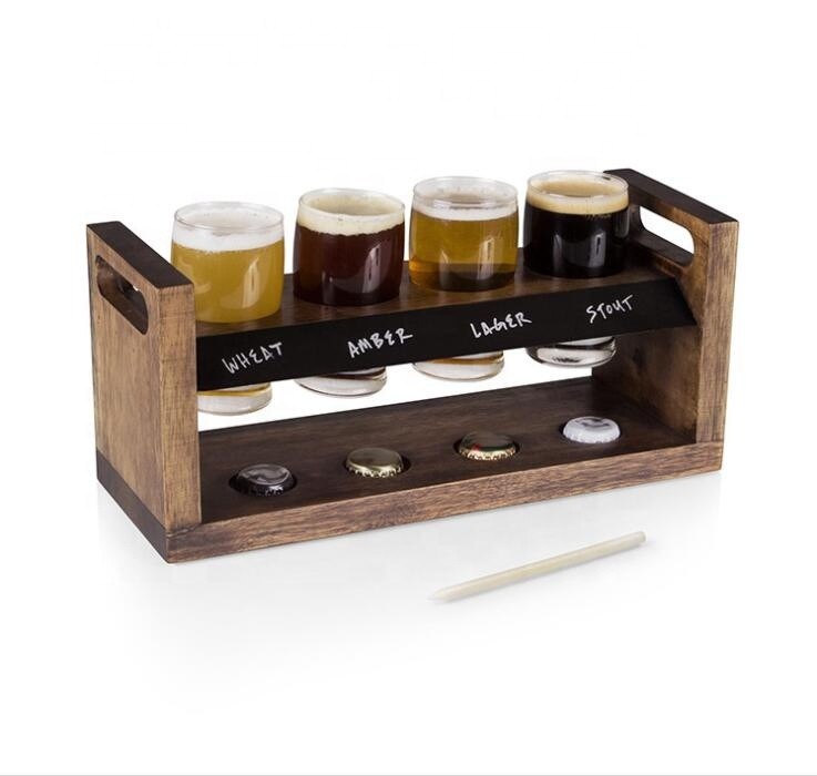Kalite Handmade 5oz Craft Beer Tasting Kit , Craft Beer Glasses Set With Wooden Paddle Fabrika
