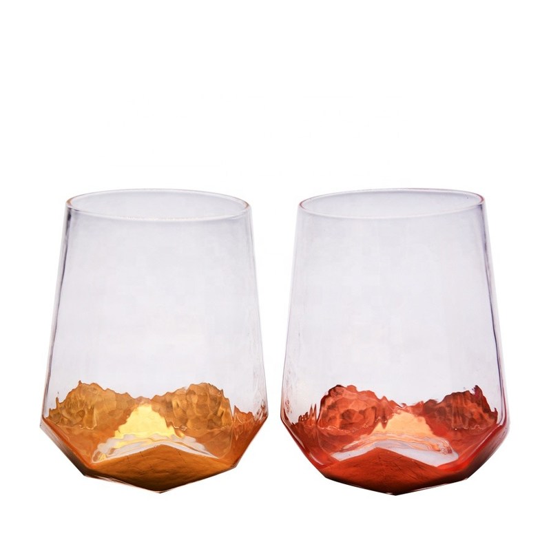 Kalite Customize Stemless Gold Foil Decorated Crystal Wine Glass Fabrika