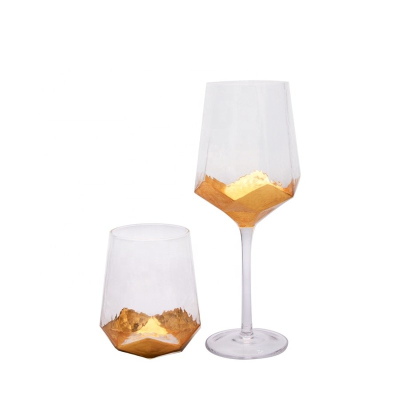 Kalite Customize Stemless Gold Foil Decorated Crystal Wine Glass Fabrika