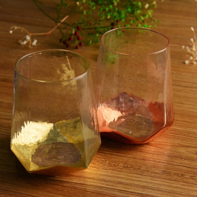 Kalite Customize Stemless Gold Foil Decorated Crystal Wine Glass Fabrika