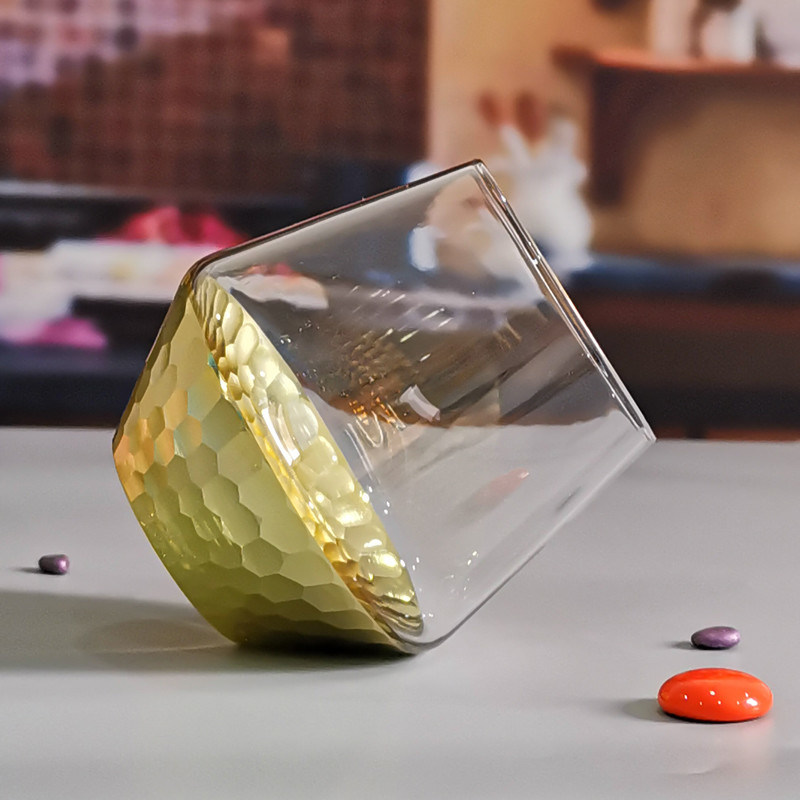 Kalite 400ml Hand Cut Gold Honeycomb Crystal Wine Glasses Fabrika