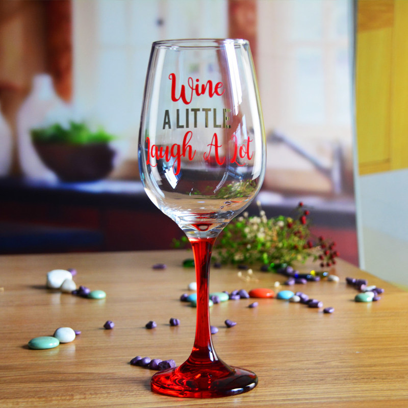 Kalite 340ml Crystal Wine Glass With Funny Fonts Decal Decoration Fabrika