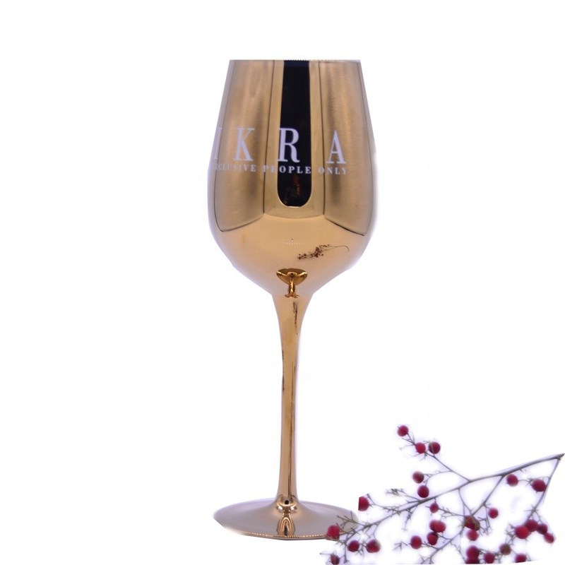 Kalite Gold Plated 16oz Crystal Wine Glass With Decal Logo For Gift Fabrika