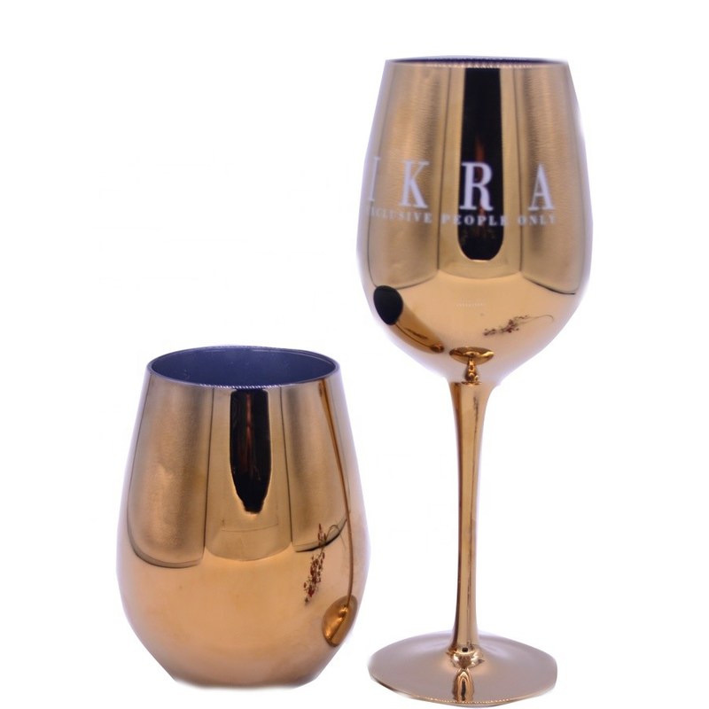 Kalite Gold Plated 16oz Crystal Wine Glass With Decal Logo For Gift Fabrika