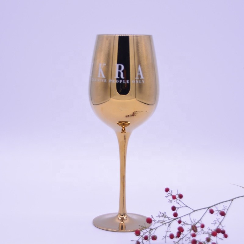 Kalite Gold Plated 16oz Crystal Wine Glass With Decal Logo For Gift Fabrika
