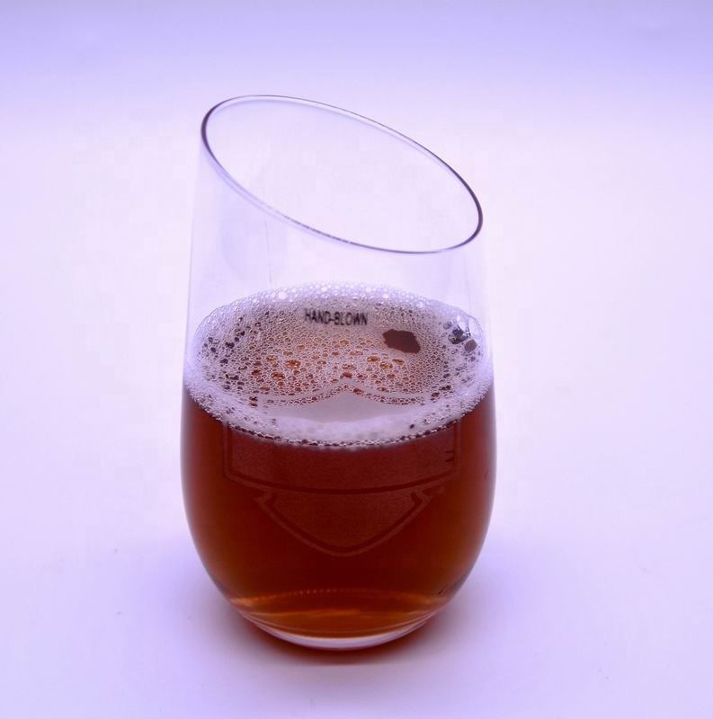 Kalite Bevel Oblique Edge Stemless Crystal Wine Glass With Angle Top Fabrika