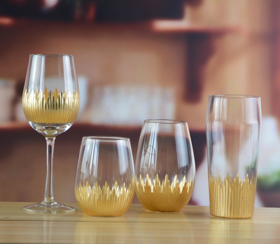 Kalite 450ml Gold Cutted Honeycomb Stemless Crystal Wine Glass Fabrika