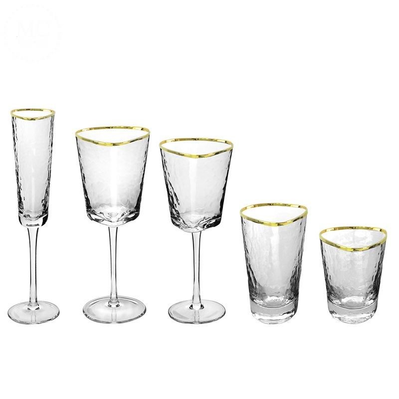 Kalite Hammer Texture Crystal Wine Glass In Triangle Shape Fabrika