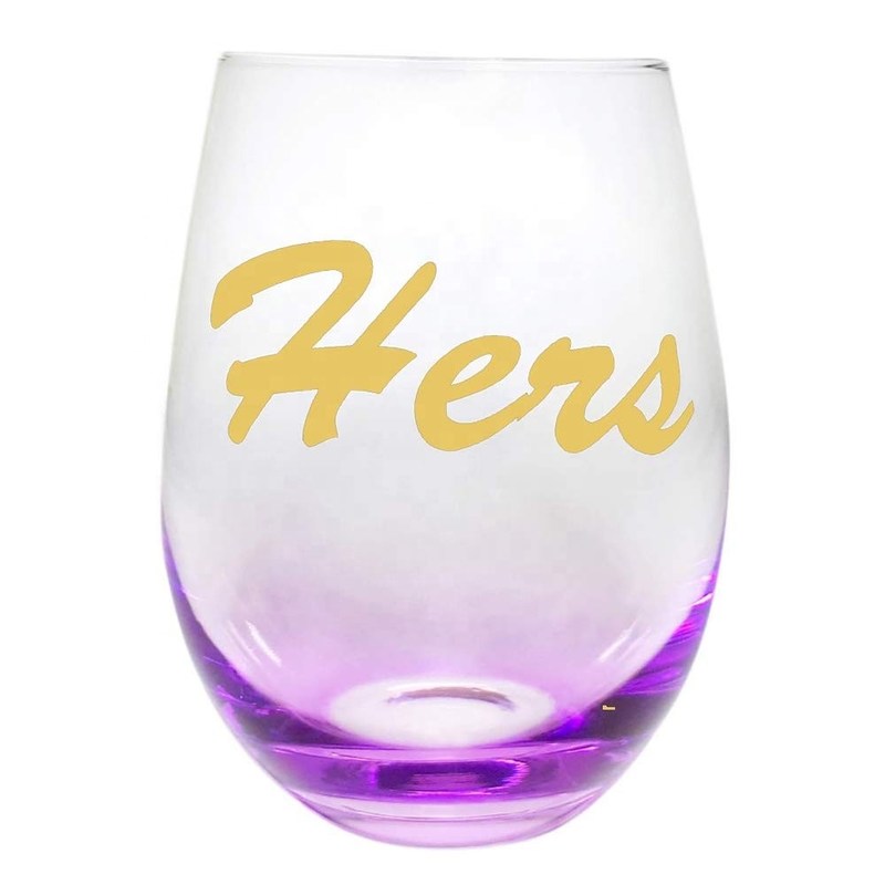 Kalite Egg Shape  Stemless Clear Wine Glass ，Clear Stemless Wine Glasses With Golden Fonts Fabrika
