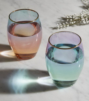 Kalite Egg Shape  Stemless Clear Wine Glass ，Clear Stemless Wine Glasses With Golden Fonts Fabrika