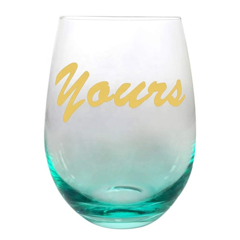 Kalite Egg Shape  Stemless Clear Wine Glass ，Clear Stemless Wine Glasses With Golden Fonts Fabrika