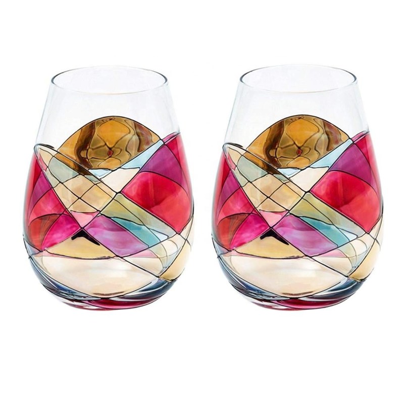 Kalite Handpainted Stemless Golden Luster Crystal Wine Glass , Engraved Crystal Glasses Fabrika
