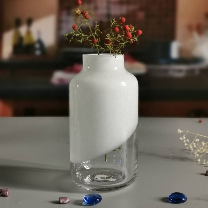Kalite Hand Made Solid White Top Half Ceramic Glass Jar Vase Fabrika