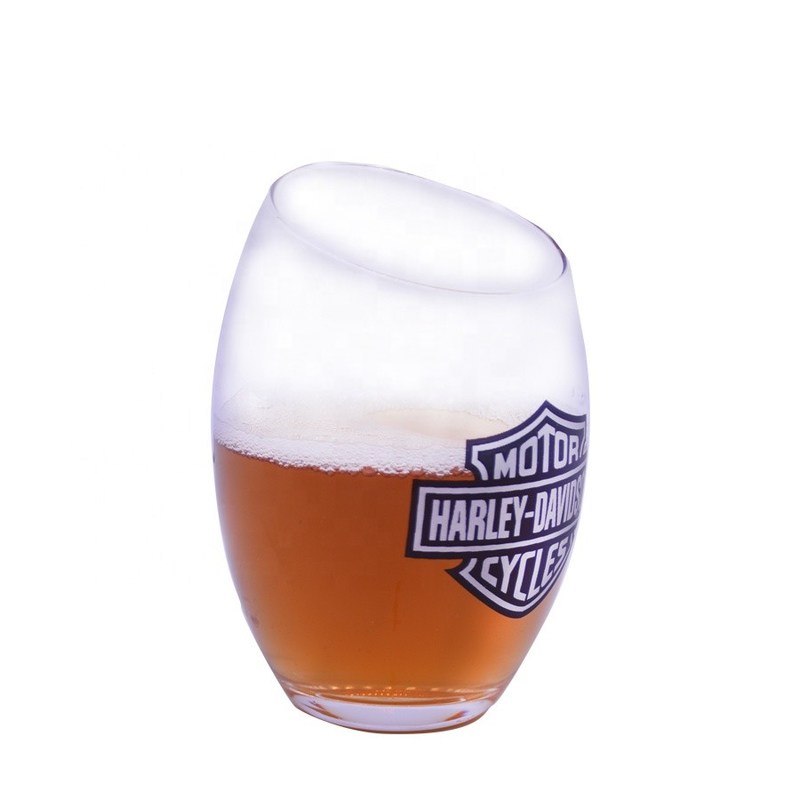 Kalite Angled Top 10oz Handmade Whiskey Glass With Color Logo Print Fabrika