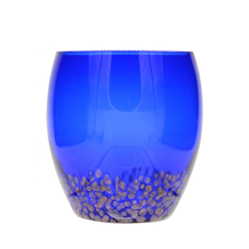 Kalite Solid Cobalt Blue Whisky Tumbler Glass With Golden Stone Fabrika