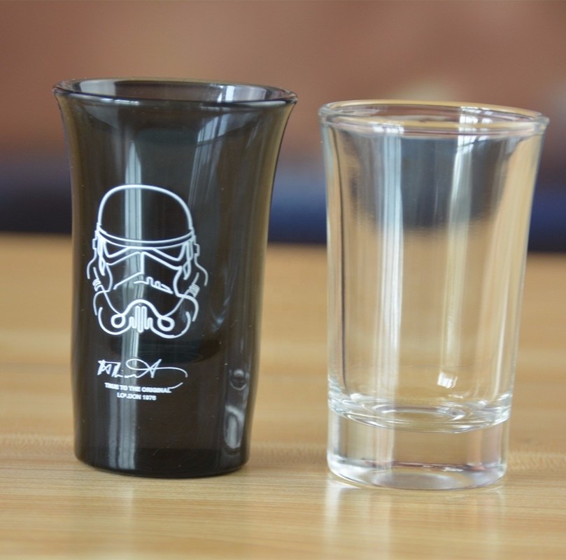 Kalite Logo Printed Clear  Unique Shot Glasses With Color Decal Fabrika
