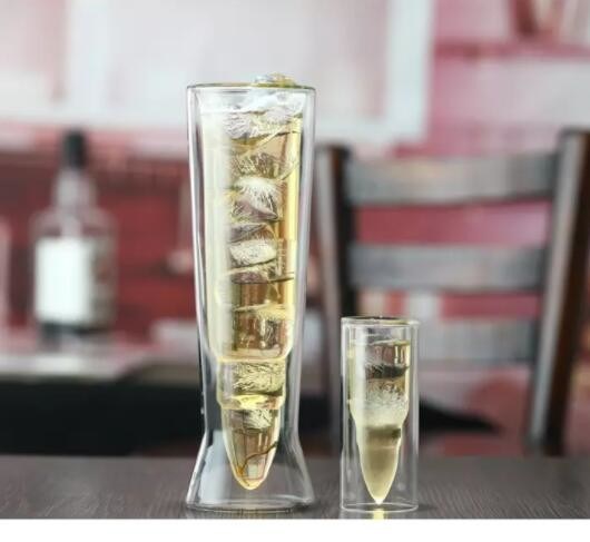 Kalite Bullet Shaped Double Wall 45ml Unique Shot Glasses Fabrika
