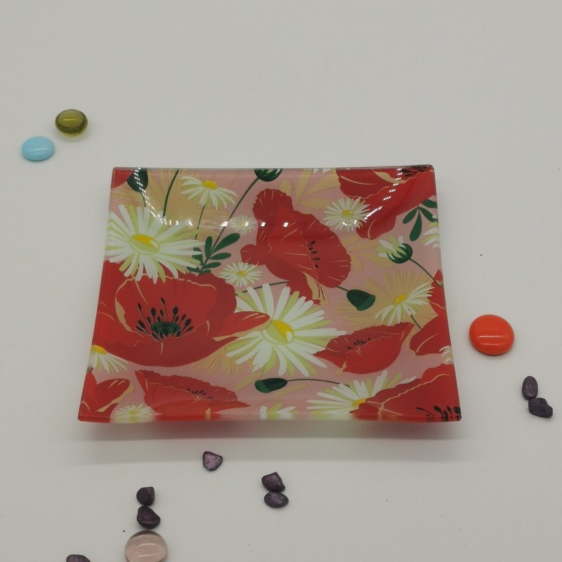 Kalite Customize Color Ins Cactus Square Glass Dinner Plates Fabrika